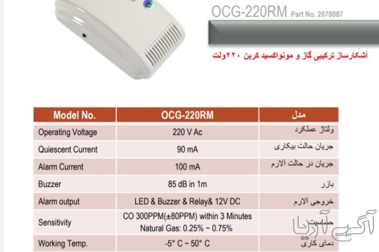 دتکتور ترکیبی گاز و co پرلا مدل 220RM