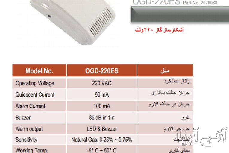 دتکتور گاز پرلا مدل 220Es